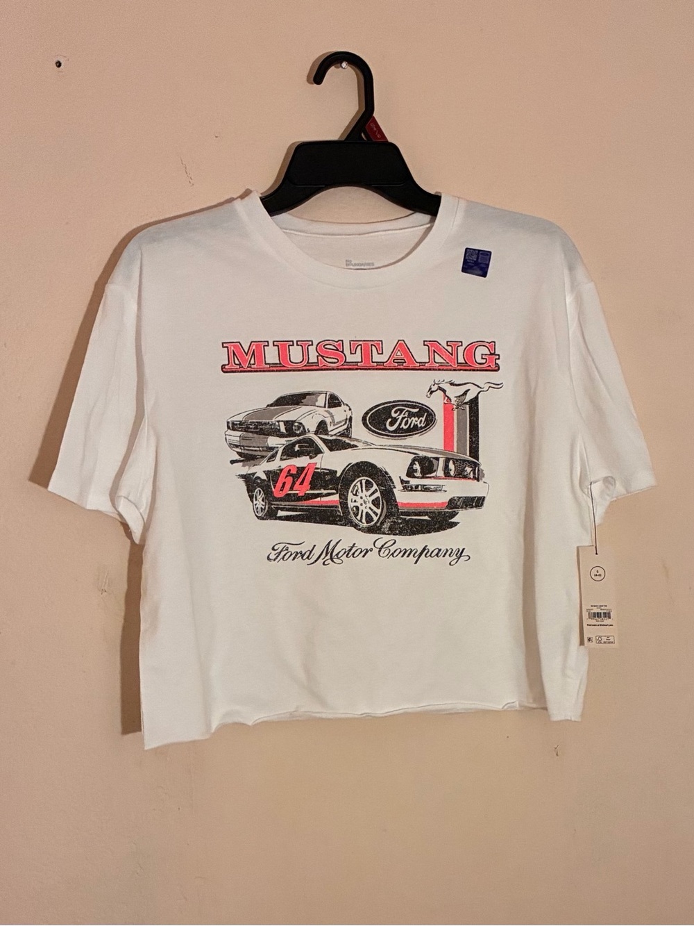 Ford White Mustang Graphic Tee with Red and Black Accents